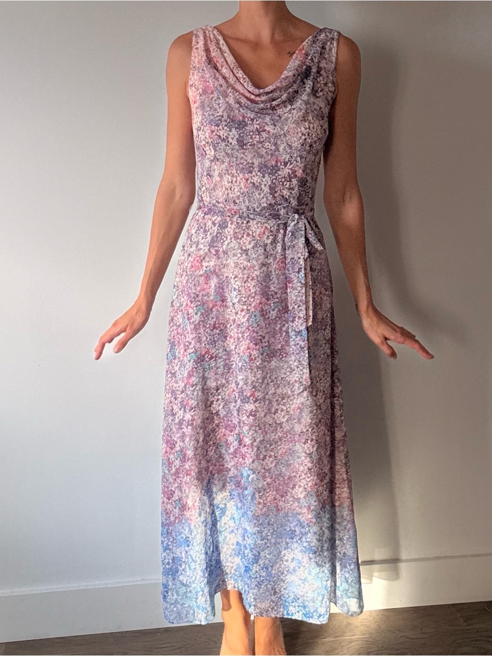 cleo petites Lavender-Pink Floral Cowl Neck Maxi Dress